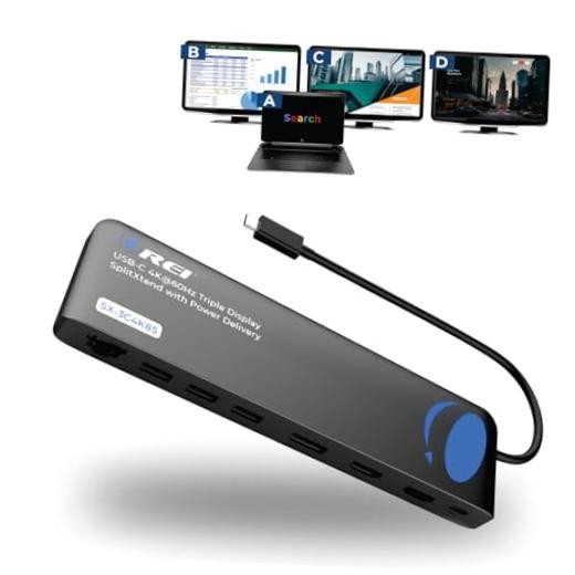 USB C Docking Station Triple Monitor, SplitXtend 12-in-1 Laptop Graphite Black