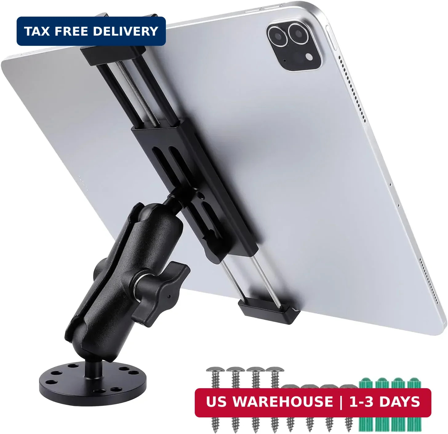 All-Aluminum Car Tablet Holder with Heavy Duty Drill Base