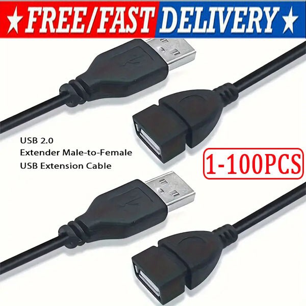 High-Speed USB-USB Extension Cable USB 2.0 Adapter Extender Cord Male/Female LOT