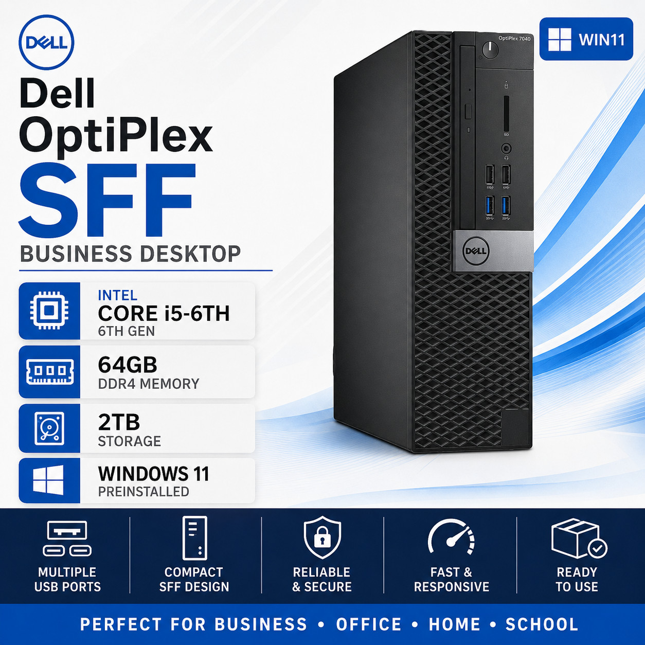 Dell Desktop Computer PC SFF Intel i5 up to 64GB RAM 2TB SSD Win11 WIFI W/Office