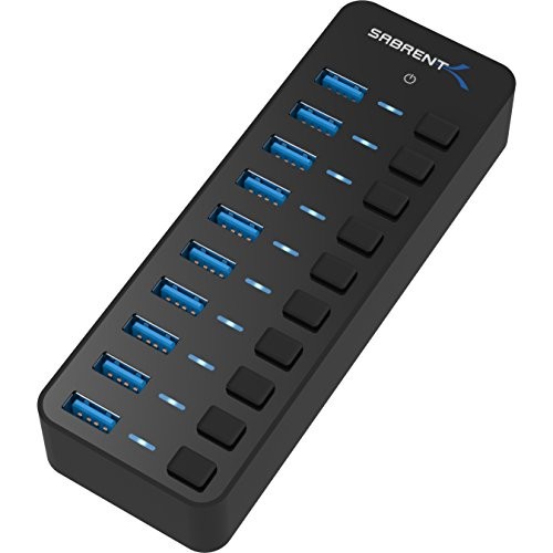 10-Port USB 3.0 Hub 60W Powered Power Switches LEDs