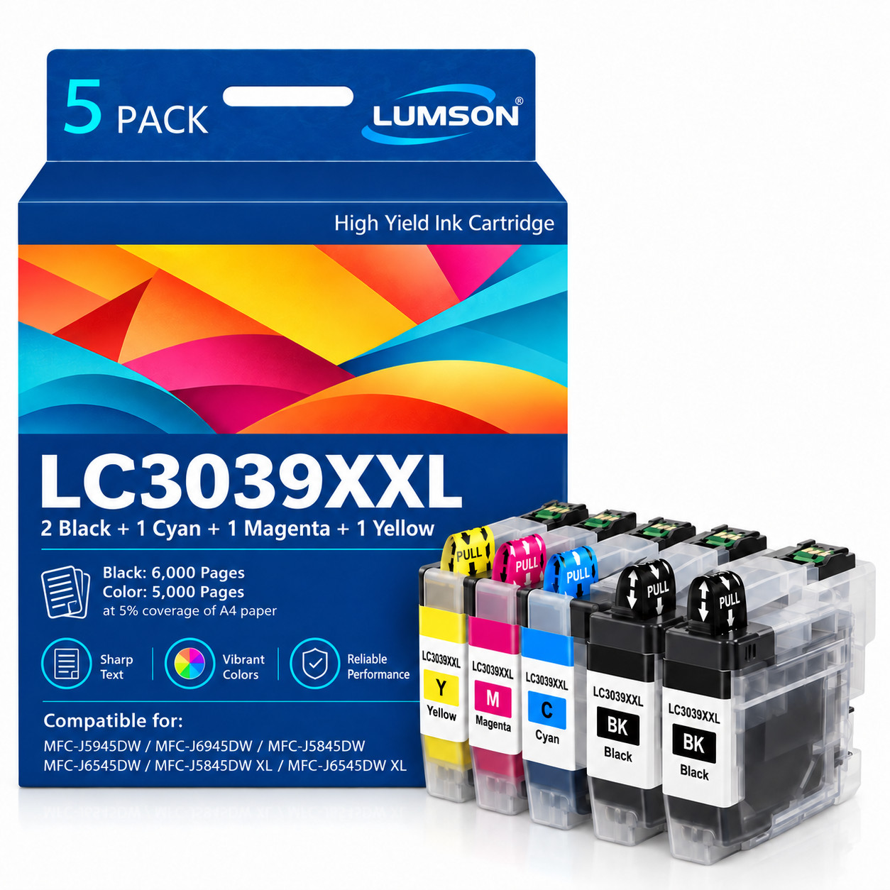 LC3039XXL Ink Cartridges 5 Pack High-Yield Compatible for MFC-J5845DW J5845DW XL