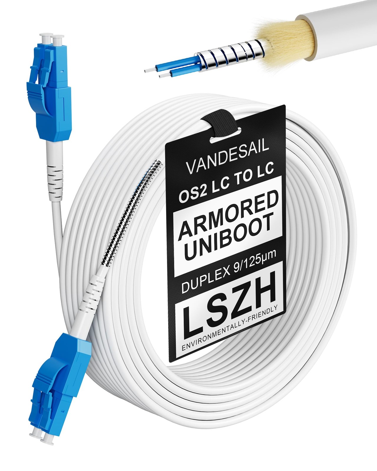 VANDESAIL Armored Fiber Patch Cable White 45M