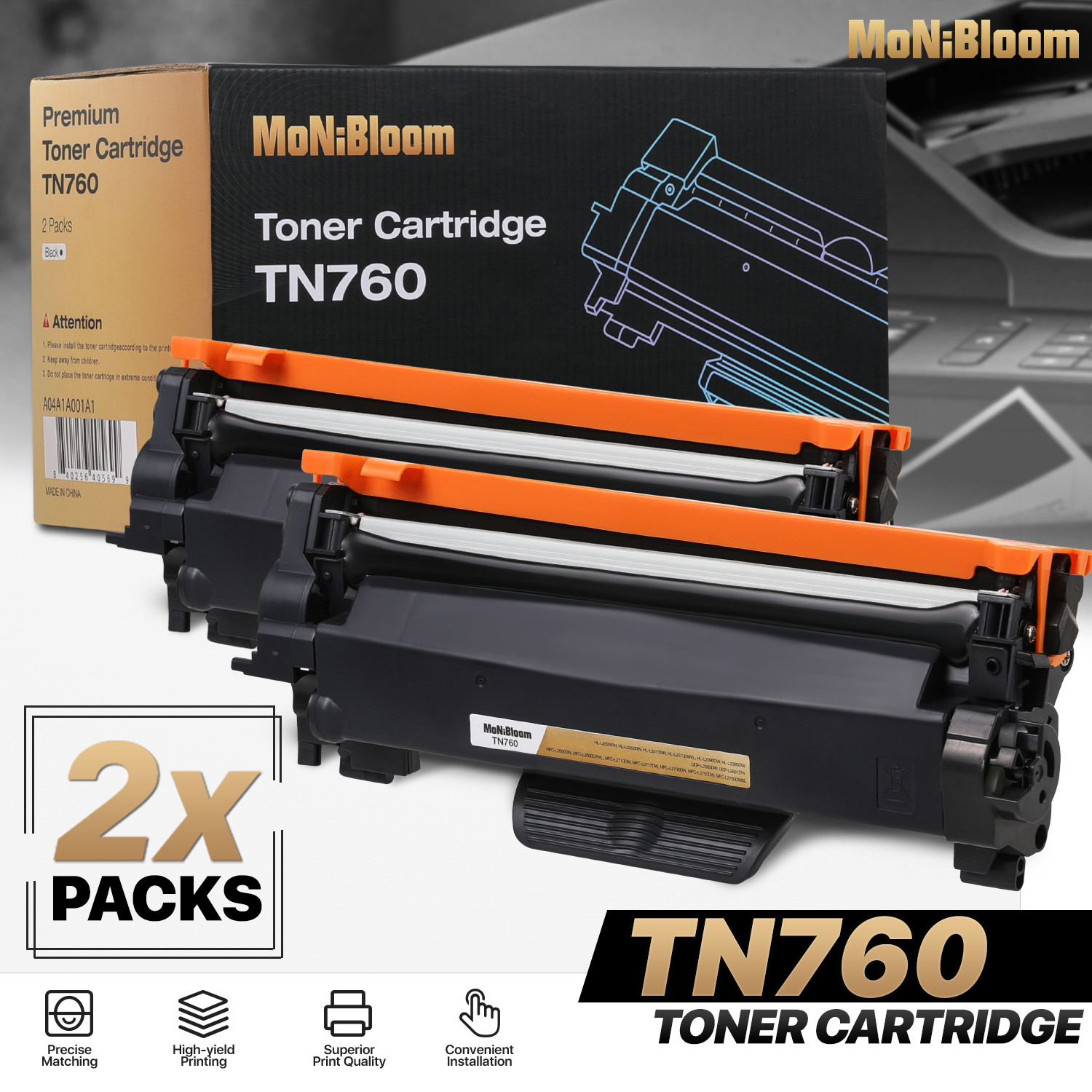 TN760 TN730 Toner Cartridge Replacement w/Chip for Brother HL-L2325DW L2370DWXL