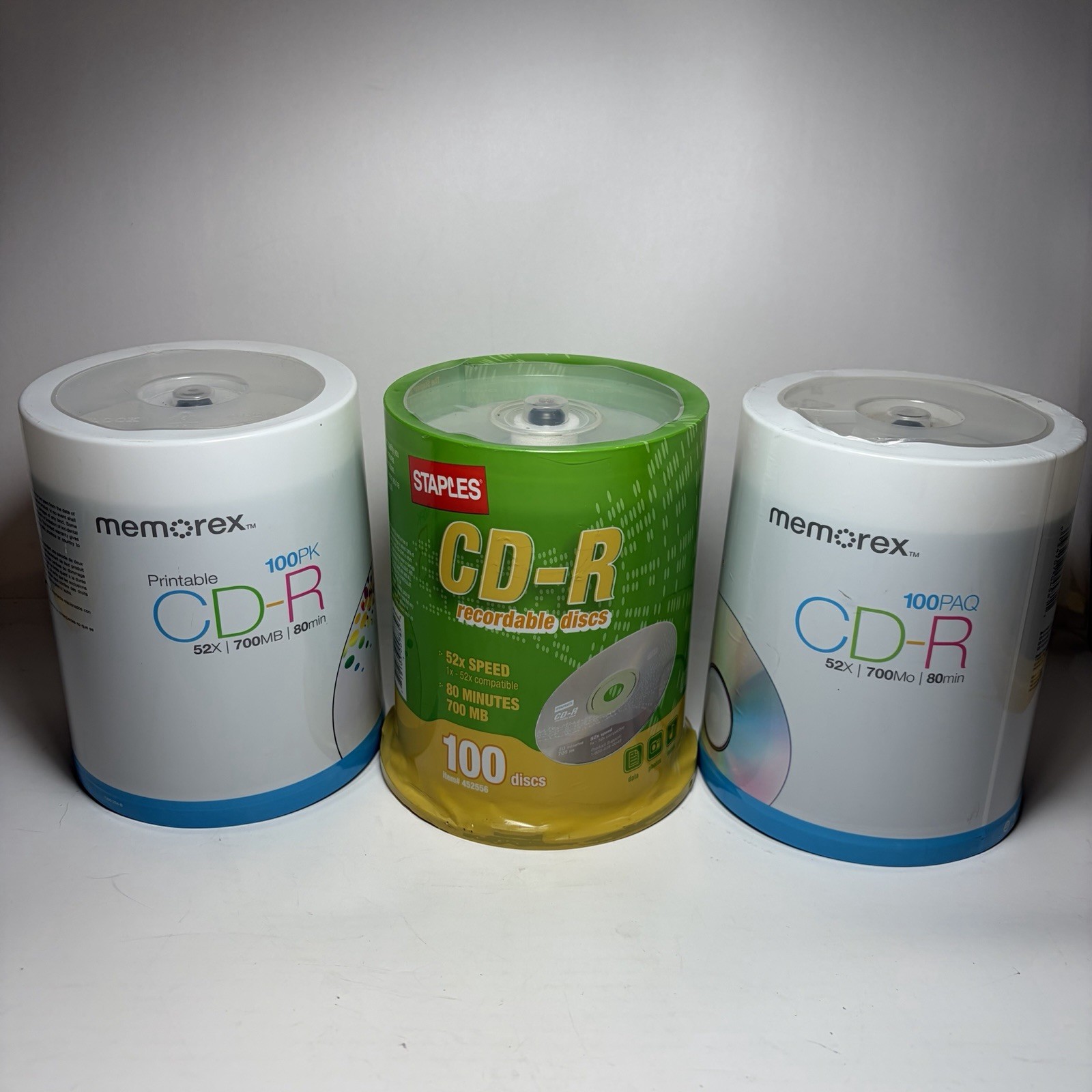 Memorex Printable CD-R 100 Pack 52x 700MB 80min Lot Of 3 300 Total New Sealed
