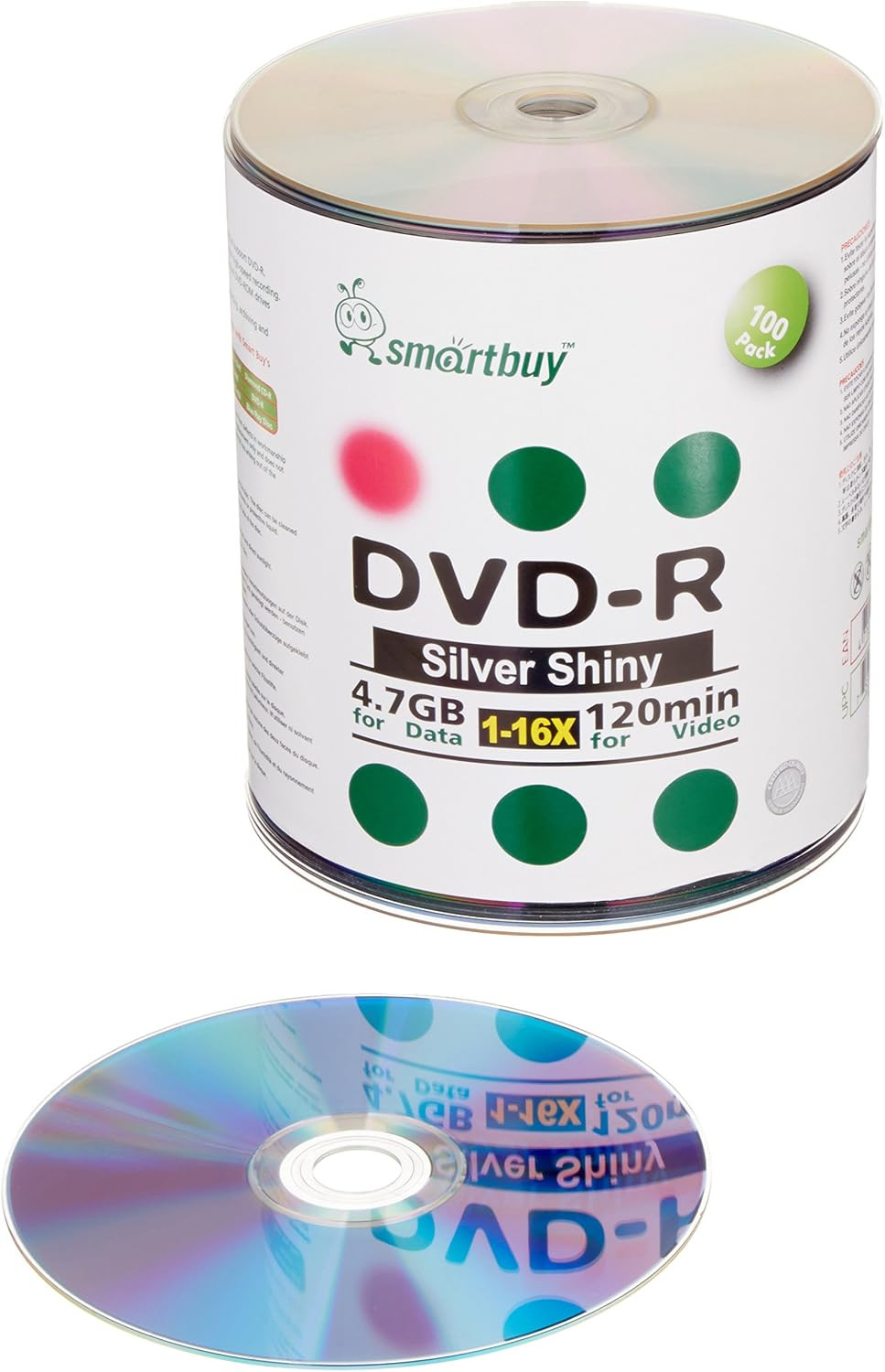 Smart Buy 100 Pack Dvd-R 4.7Gb 16X Silver Shiny Top Disc, 100 Disc 100Pk