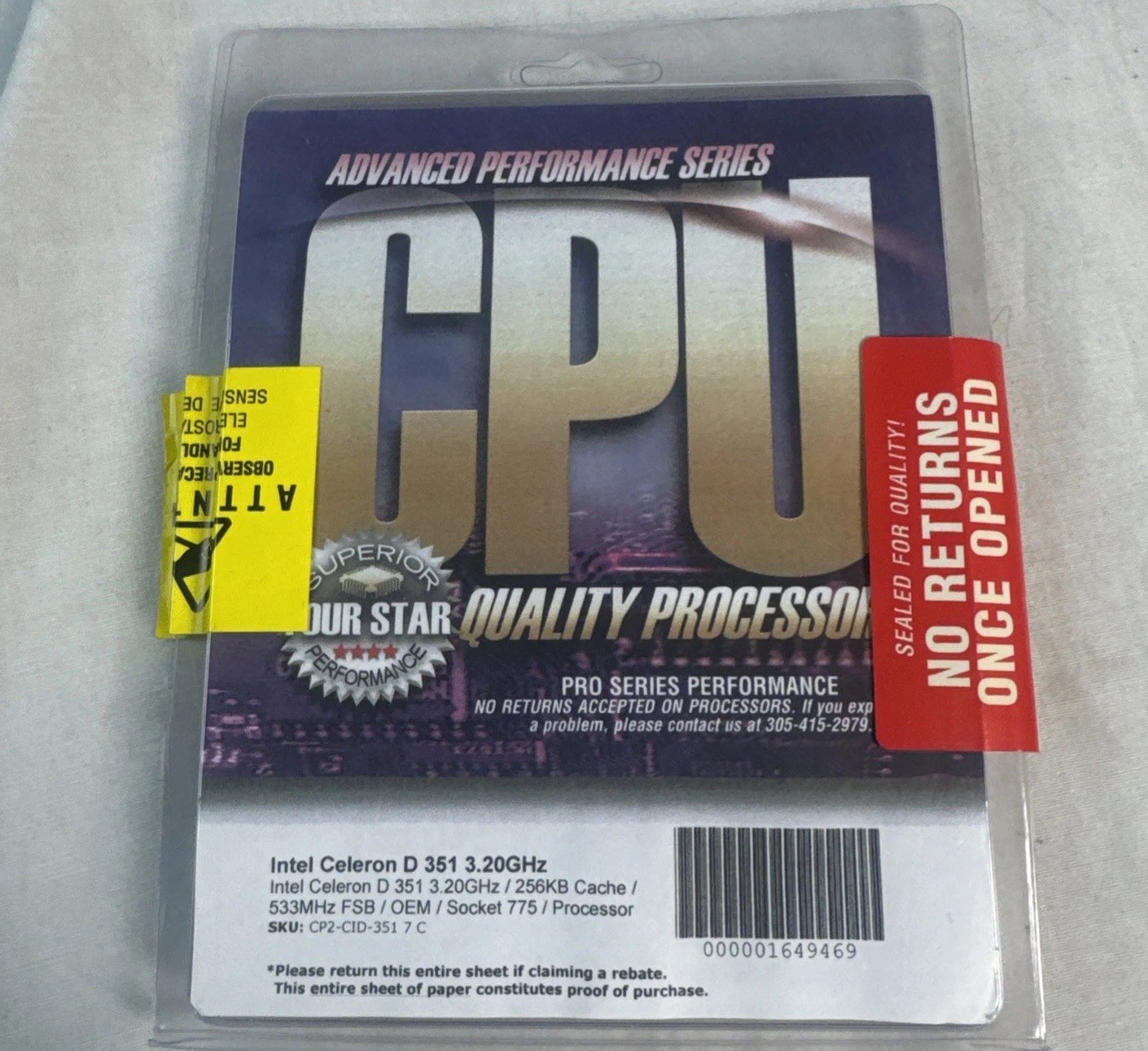 Advanced Performance Series CPU Celeron D 351 3.20GHz CPU NEW IN PACKAGE