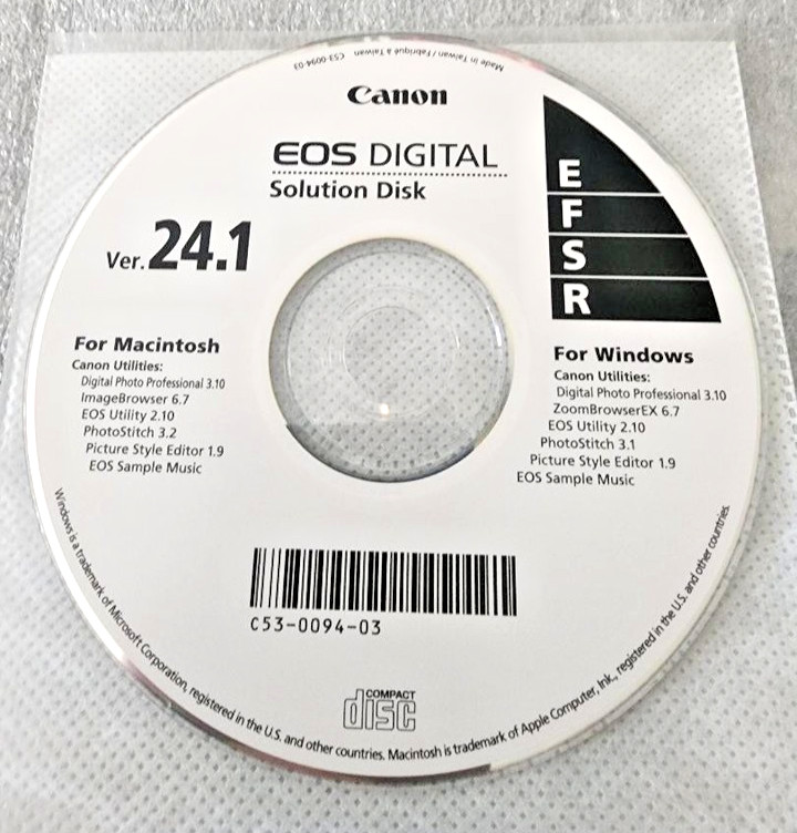 CANON EOS DIGITAL SOLUTIONS DISK Ver. 24.1 OEM SOFTWARE CD-ROM C53-0094-03