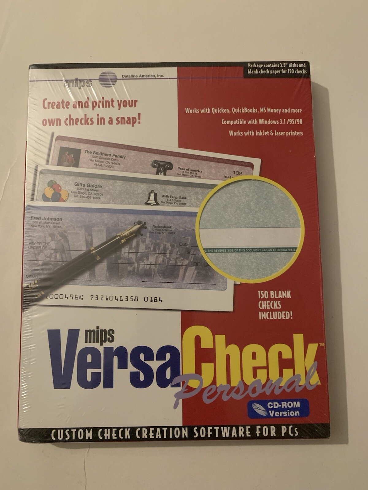 VersaCeck Check Personal 1998 w/ Blank Checks PC CD Print templates program New