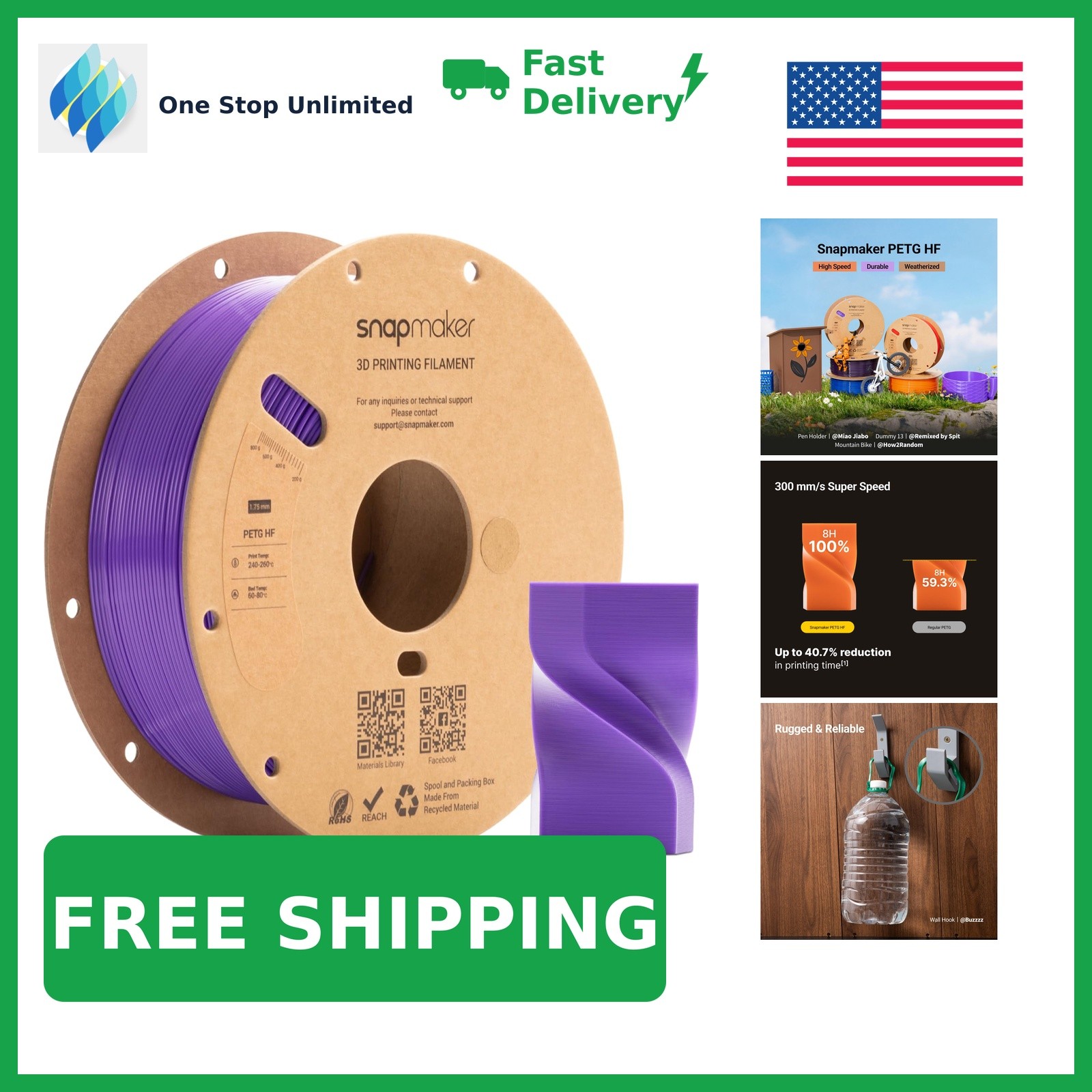 Snapmaker PETG HF 3D Printer Filament, Color Violet Size PETG HF 1kg