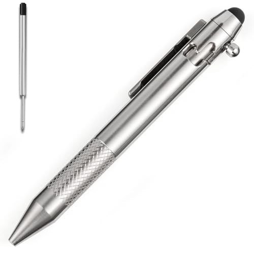 Stylish 4.9'' Titanium Bolt Action Pen - Touchscreen Compatible & Refillable