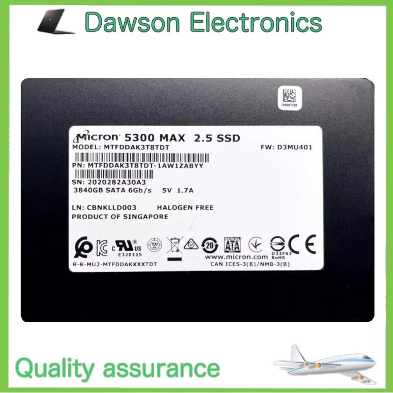Used Micron 5300 MAX 3.84TB SSD MTFDDAK3T8TDT-1AW1ZABYY 3840GB 2.5" SATA 6Gb/s