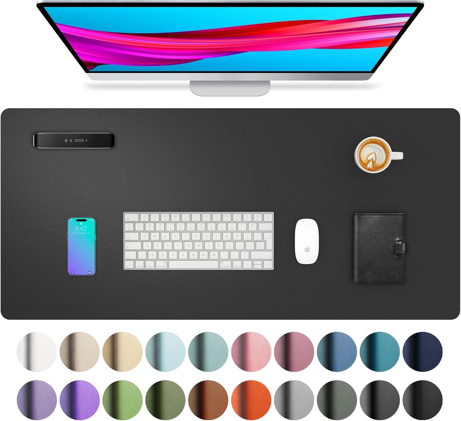 Aothia Leather Office Desk Pad Protector, Non-Slip PU Leather Desk Blotter