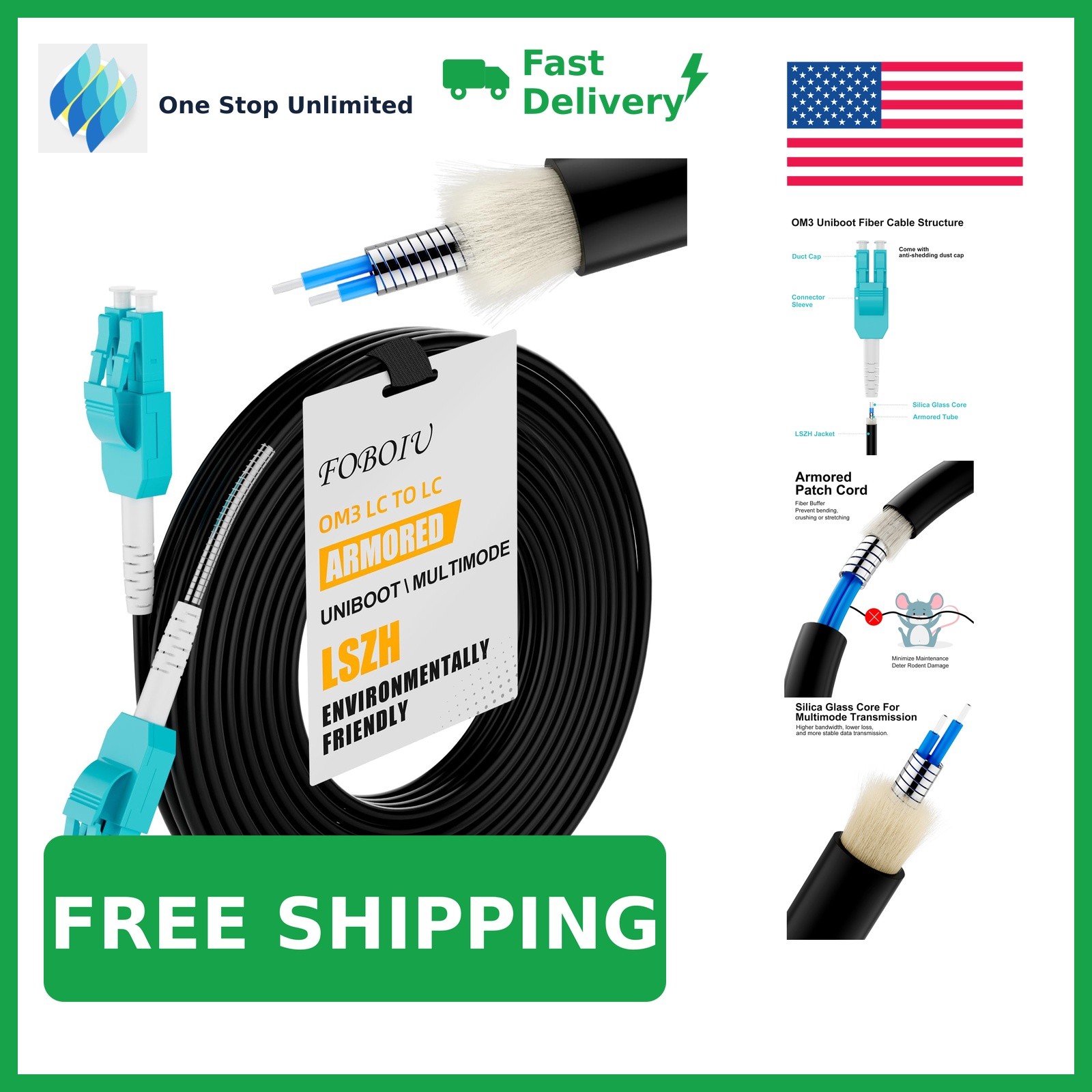 Foboiu Fiber Optic Cable, Size 20M, Style 1 Pack, Color Black