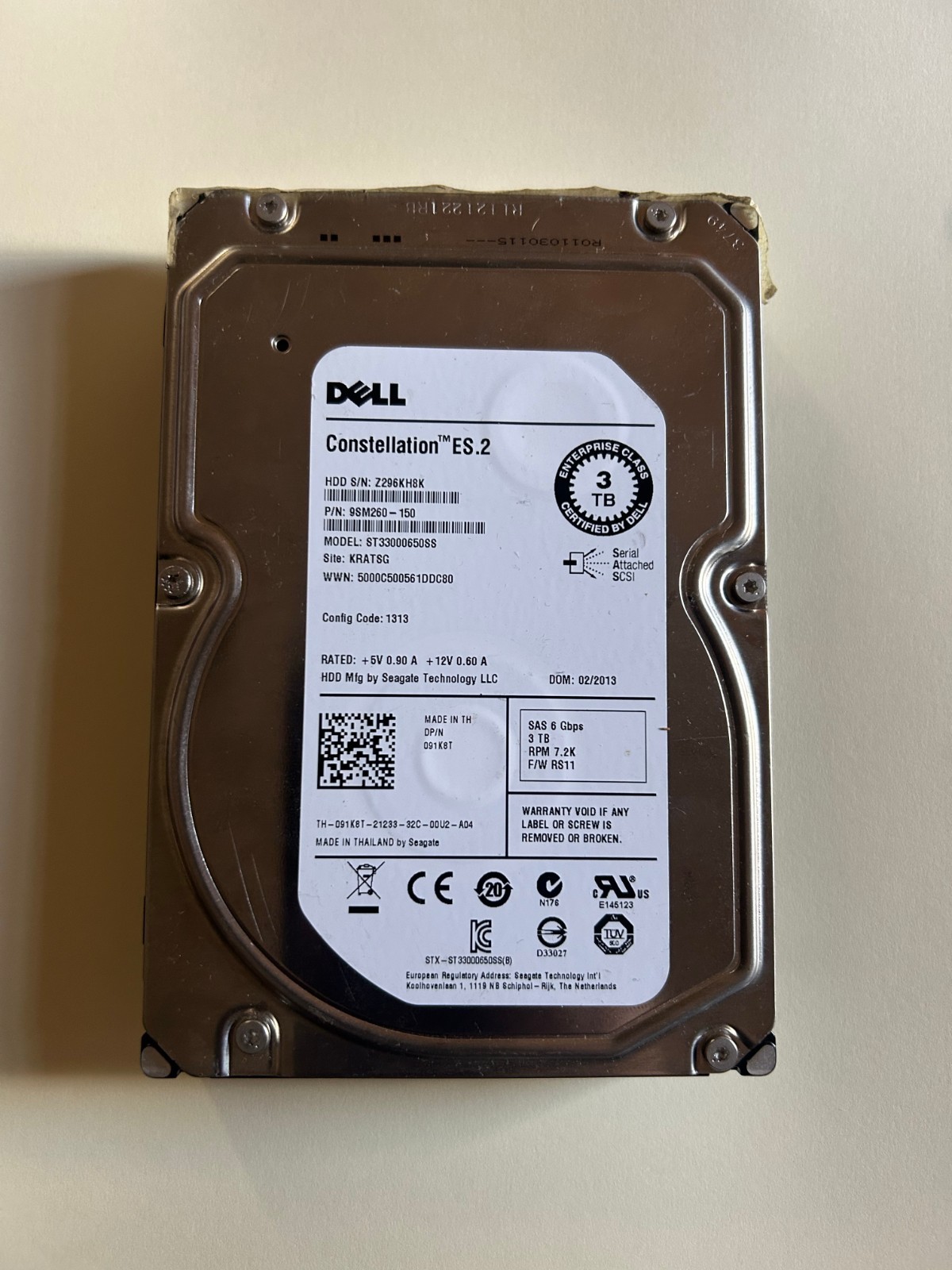 Dell Constellation ES.2 3TB ST33000650SS SAS HDD parts only