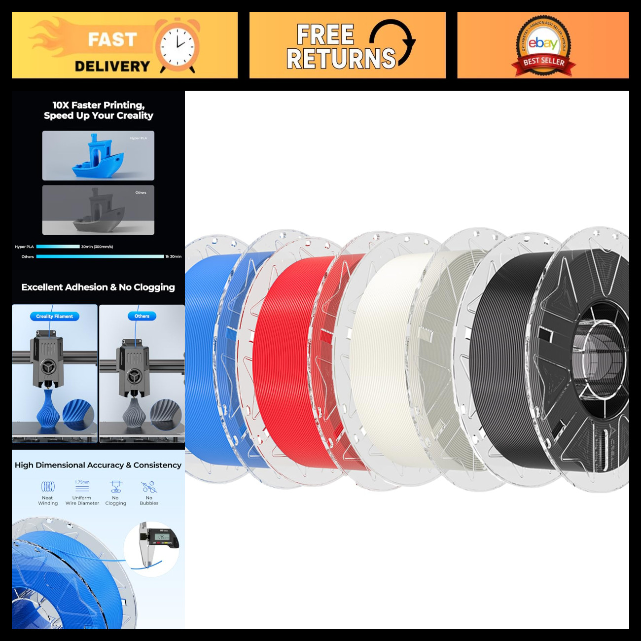 Multi-Color 1.75mm PLA Filament 4-Pack for 3D Printing - 4KG High Quality