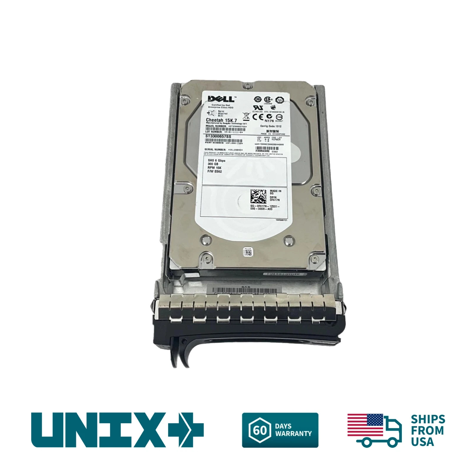 Dell F617N 300GB SAS 3.5" 6Gbps 15K RPM Hard Disk Drive w/ Caddy for Dell Server