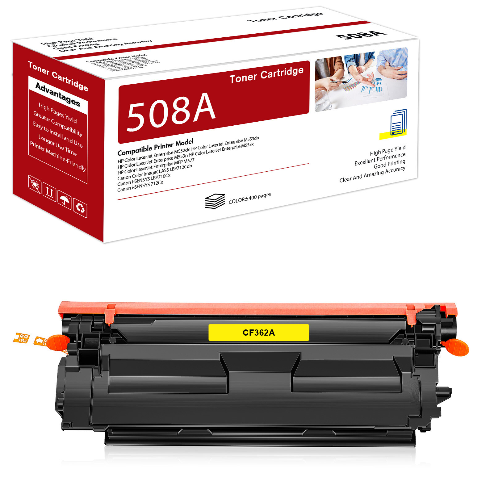 1PK 508A Yellow Toner CF362A Compatible with HP Laserjet 552dn M553dn MFP M577