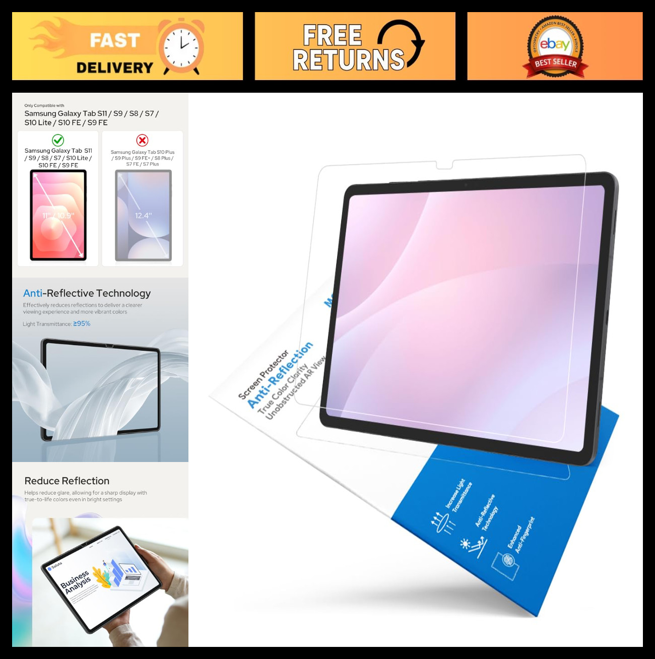 2 Pack Anti-Reflection Screen Protector for Samsung Galaxy Tab S11/S9/S8/S7 11''