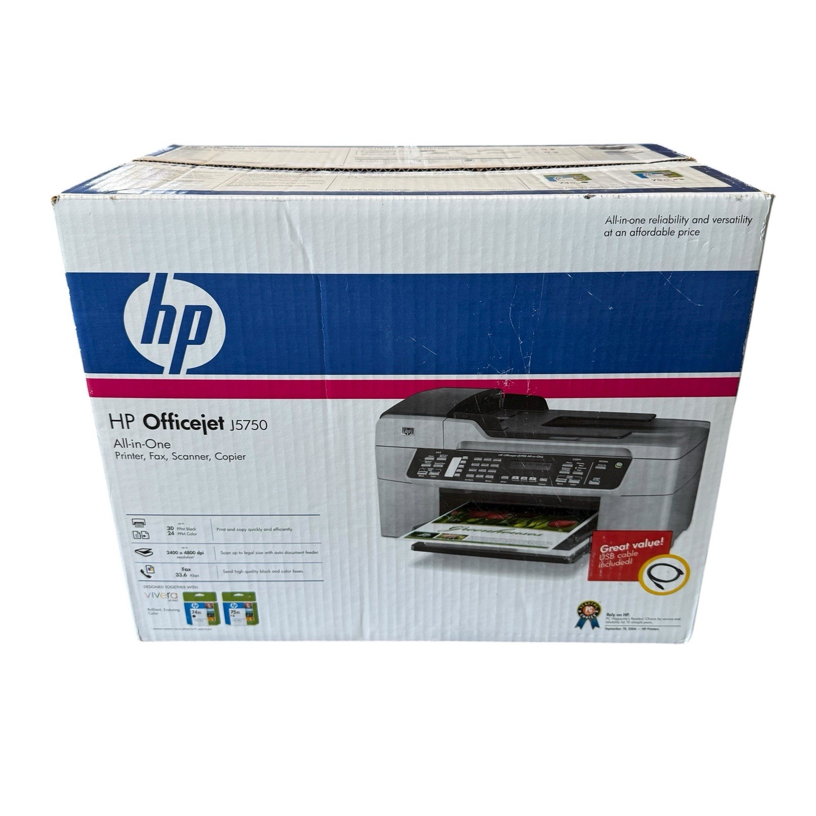 HP OfficeJet J5750 All-In-One Inkjet Printer Brand New Open Box Rare