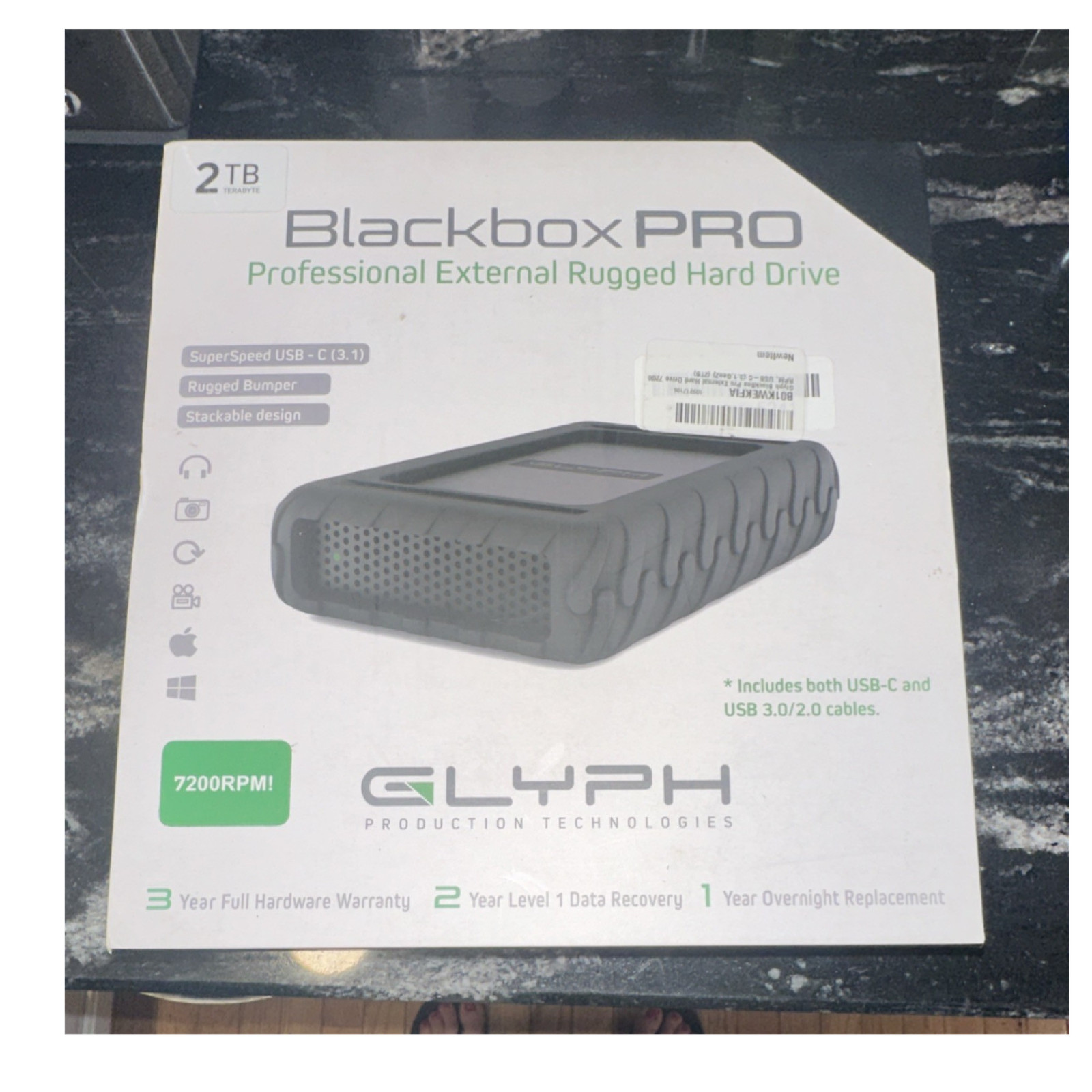 Glyph Blackbox Pro 2TB Rugged External HDD USB-C USB 3.1 7200RPM Black