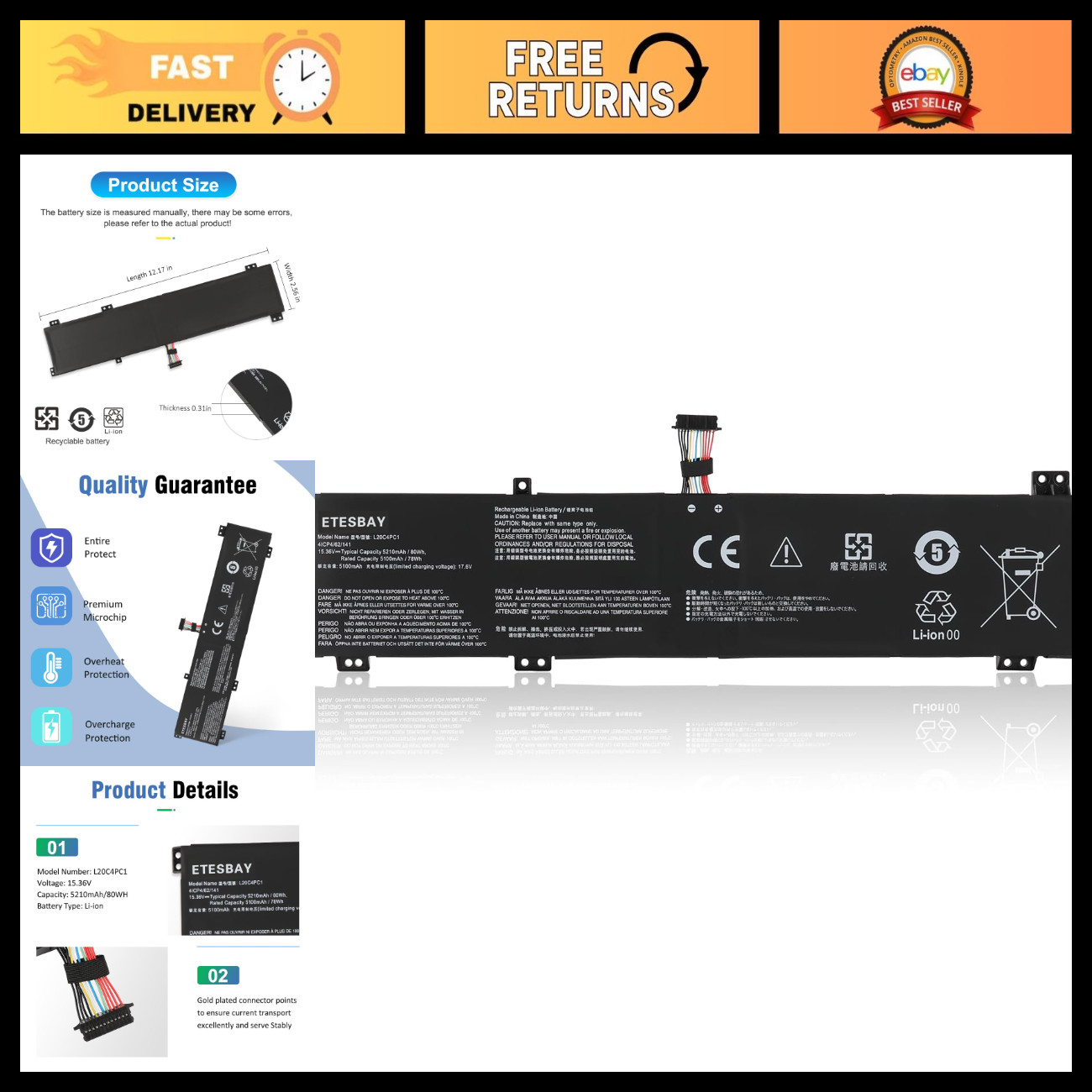 High-Capacity Laptop Battery Replacement for Lenovo Legion 5 Pro 15/16 Series