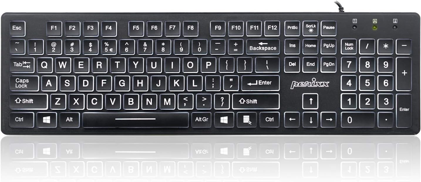 Large Print Letters Computer Keyboard LED Lighted White Backlit Full Size Key