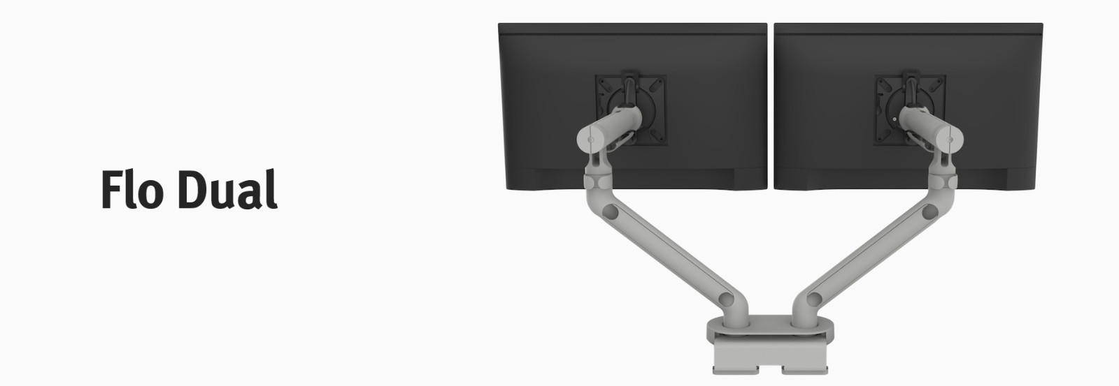 HERMAN MILLER CBS FLO DUAL MONITOR ARM + CLAMP MOUNT + VESA + SCREWS (SILVER)