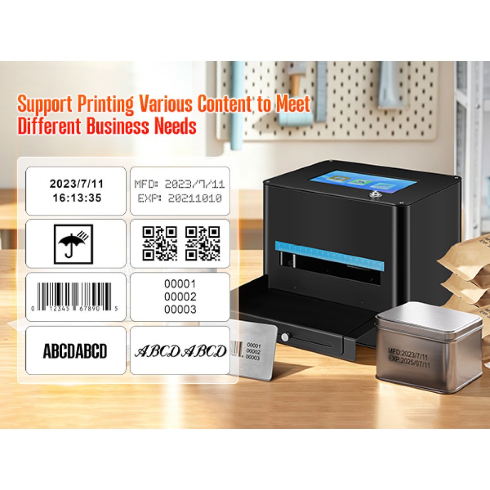 Date Printer 7" Touch Screen 42ml Inkjet Coder for Metal Plastic Cardboard Label