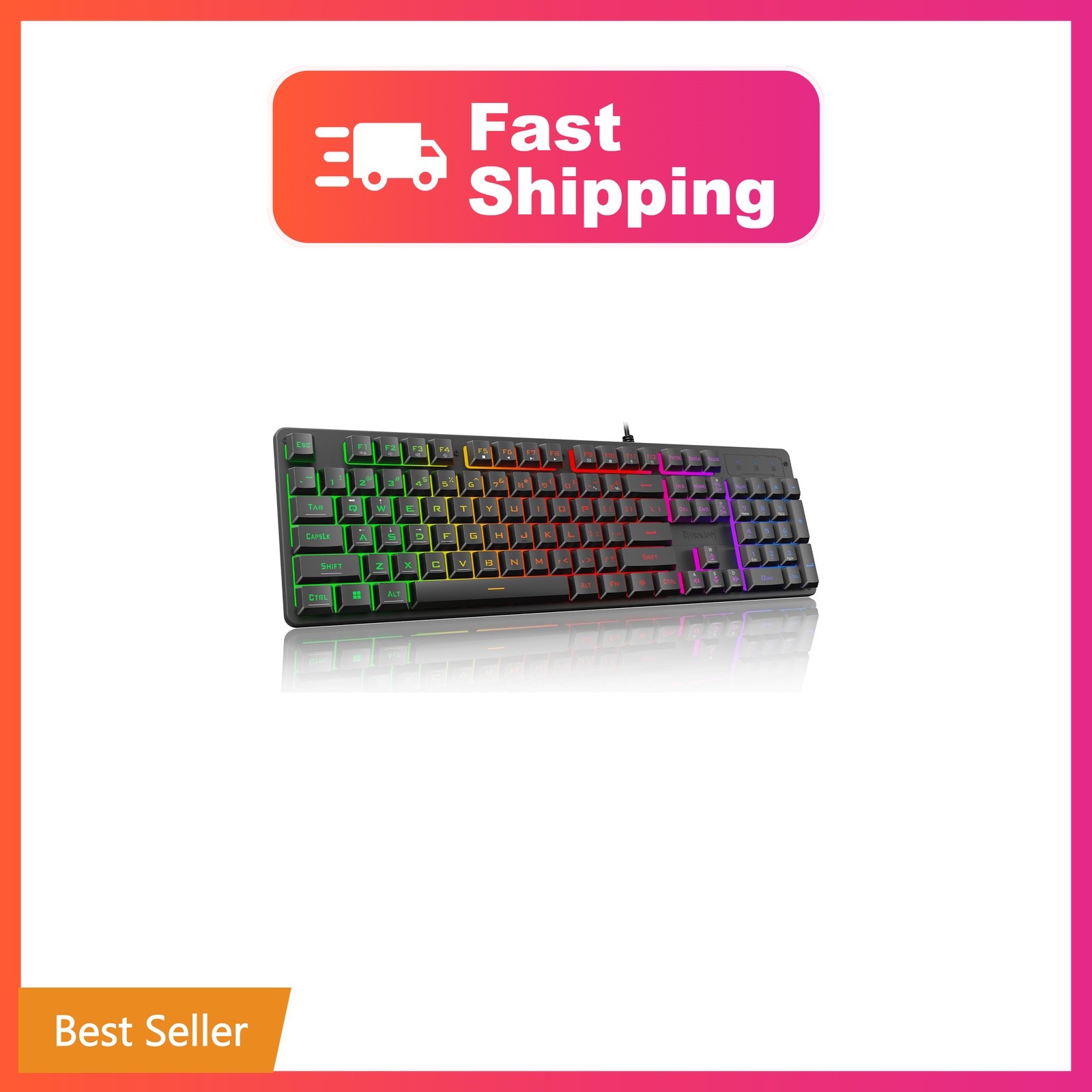 Redragon K521 Upgrade Rainbow LED Gaming Keyboard, 104 Keys Wired Mechanical ...