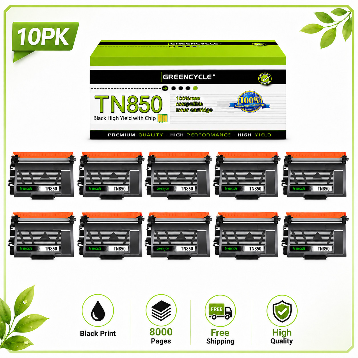 10PK TN850 Toner Cartridge Compatible Brother HL-L6300DW HL-L6400DW DCP-L5500DN