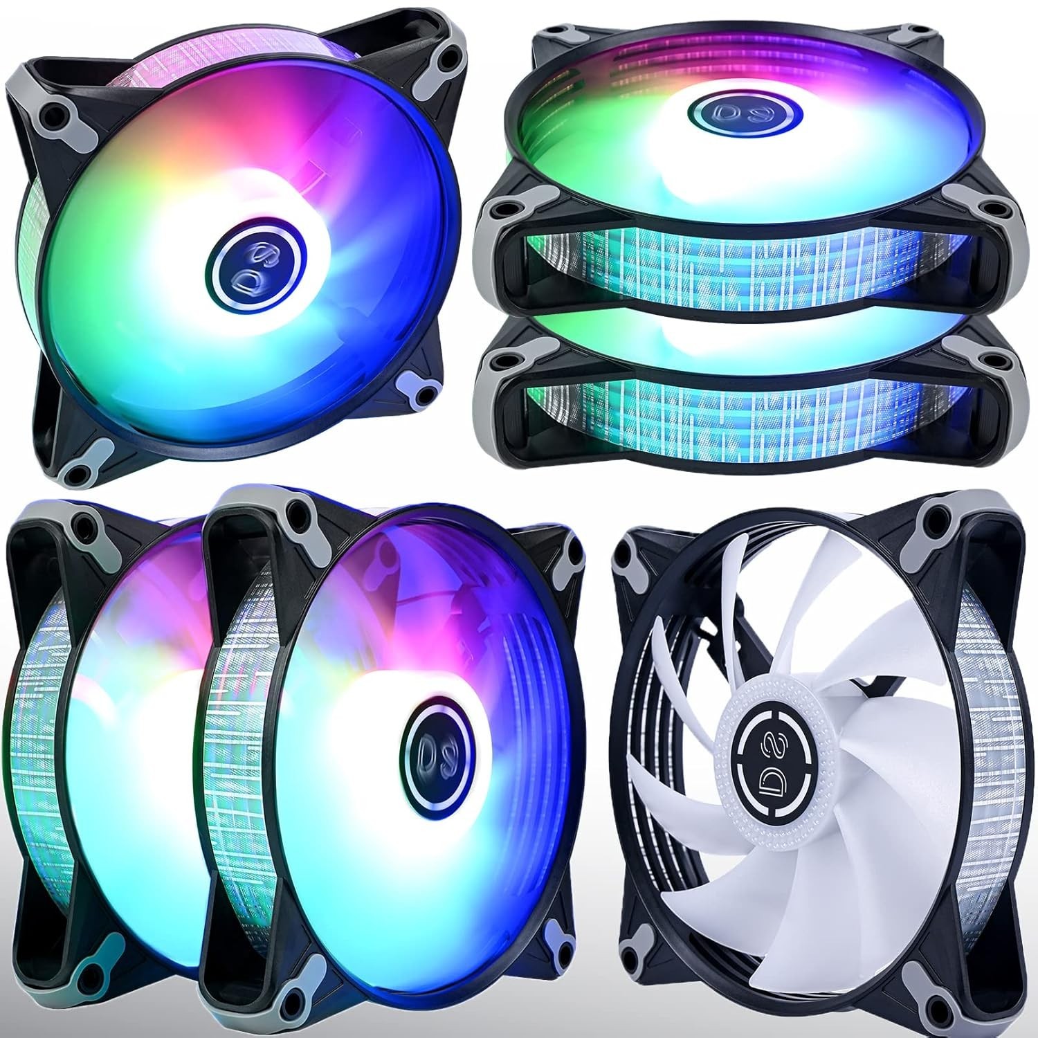 DS RGB Fans, 120mm 6 Pack Case Cooling LED Fans for White Black PC Case, CPU …