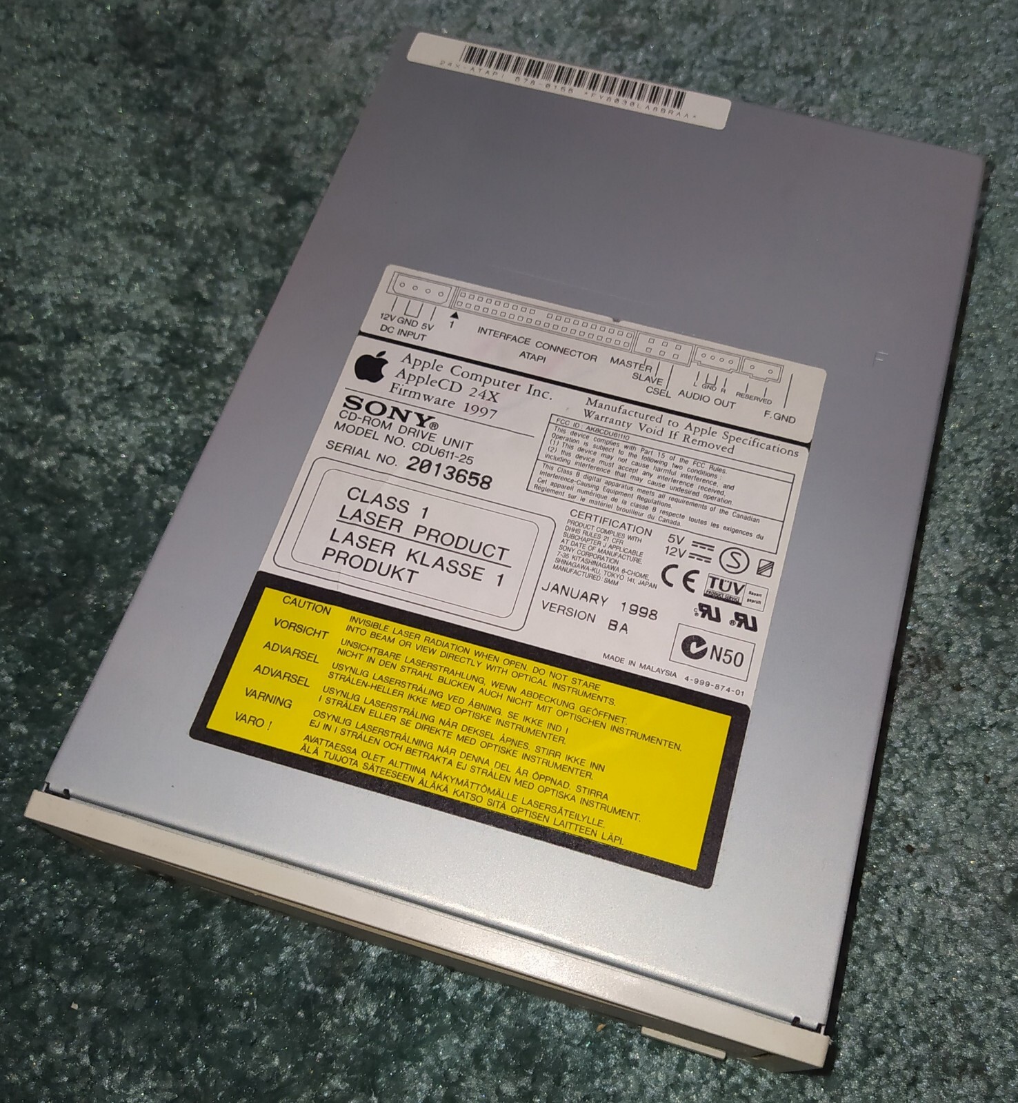 APPLE 1997 1998 CD 24x SONY IDE CD-ROM DRIVE CDU611-25 for Power Macintosh G3 DT
