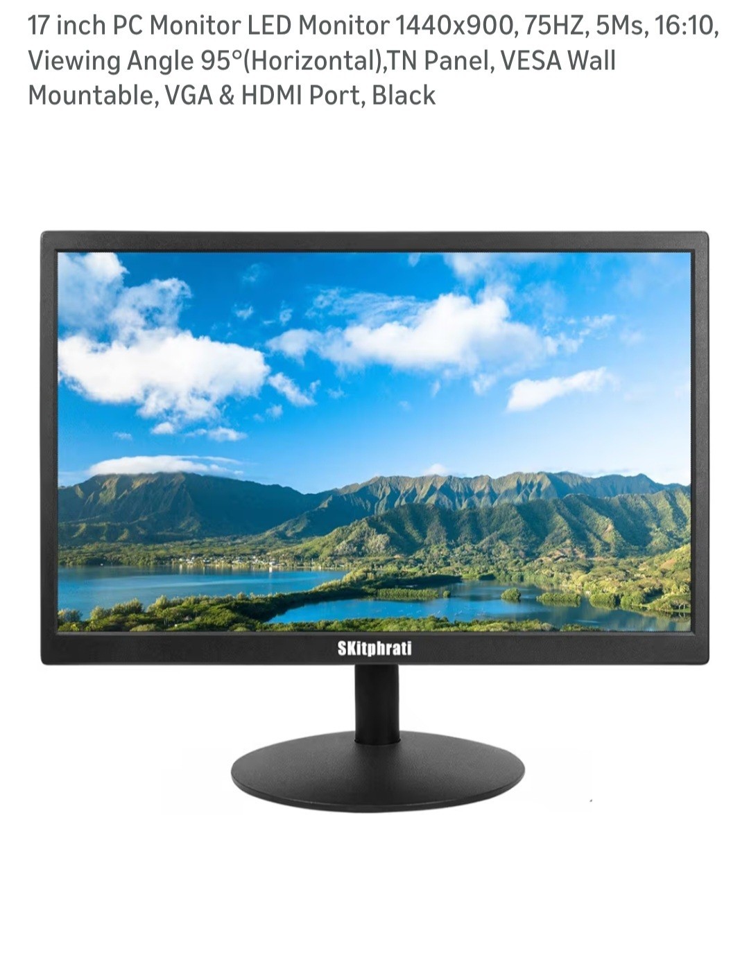 17 inch PC Monitor LED Monitor 1440x900, 75HZ, 5Ms, 16:10, Viewing Angle 95°
