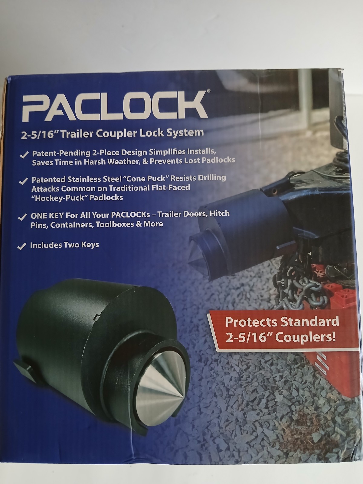 PACLOCK High-Security Trailer Coupler Lock, 2-5/16in  Stainless Steel Cone