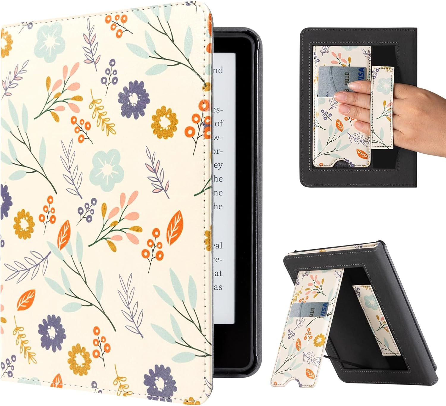 Cobak Leather Case for Kindle with Auto Sleep, Hand Strap, and Card Slot