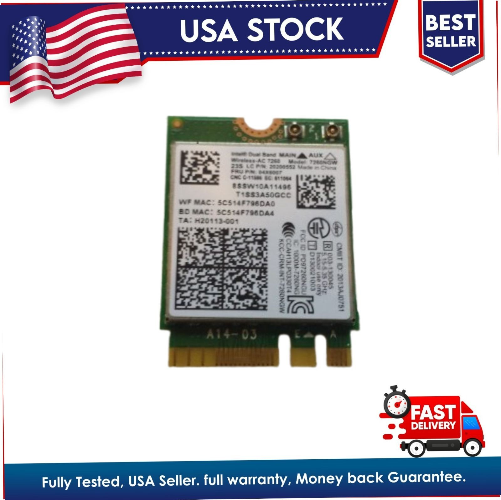 Intel AX201 802.11ac 2.4Gbps WiFi Bluetooth 5.2 AX201NGW.NV 01AX798