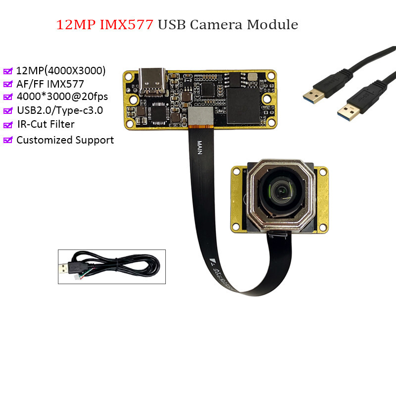 4K 12MP IMX577 USB3.0 Camera Module 100° AF Autofocus Low Illumination Webcam