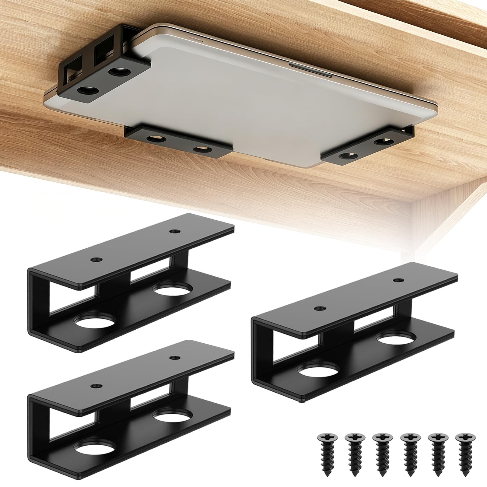 3 PCS Under Desk Laptop Mount with Anti-Scratch Felt Board Durable Under Desk...