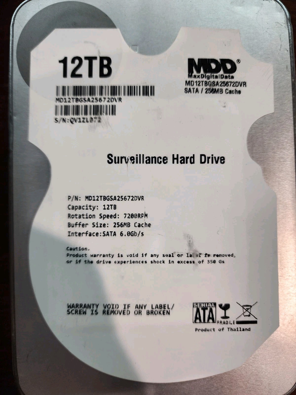 MDD 12TB 7200RPM 256MB Cache 3.5inch SATA 6Gb/s Internal Surveillance Hard Drive