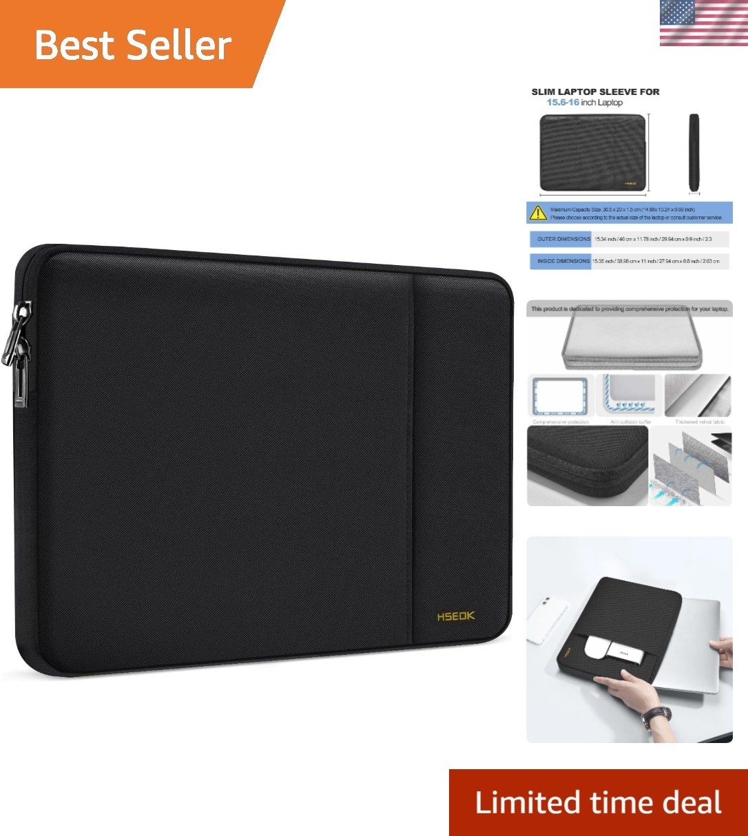 Durable 15.6" Laptop Sleeve – Multi-Device Compatibility with 5-Layer Protection