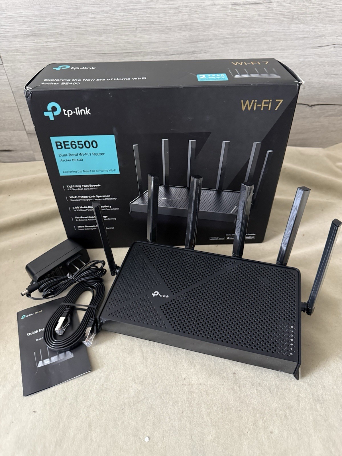 TP-Link BE6500 Dual-Band Wi-Fi 7 Router Archer BE400 Speed Up To 6.5 Gbps, Black