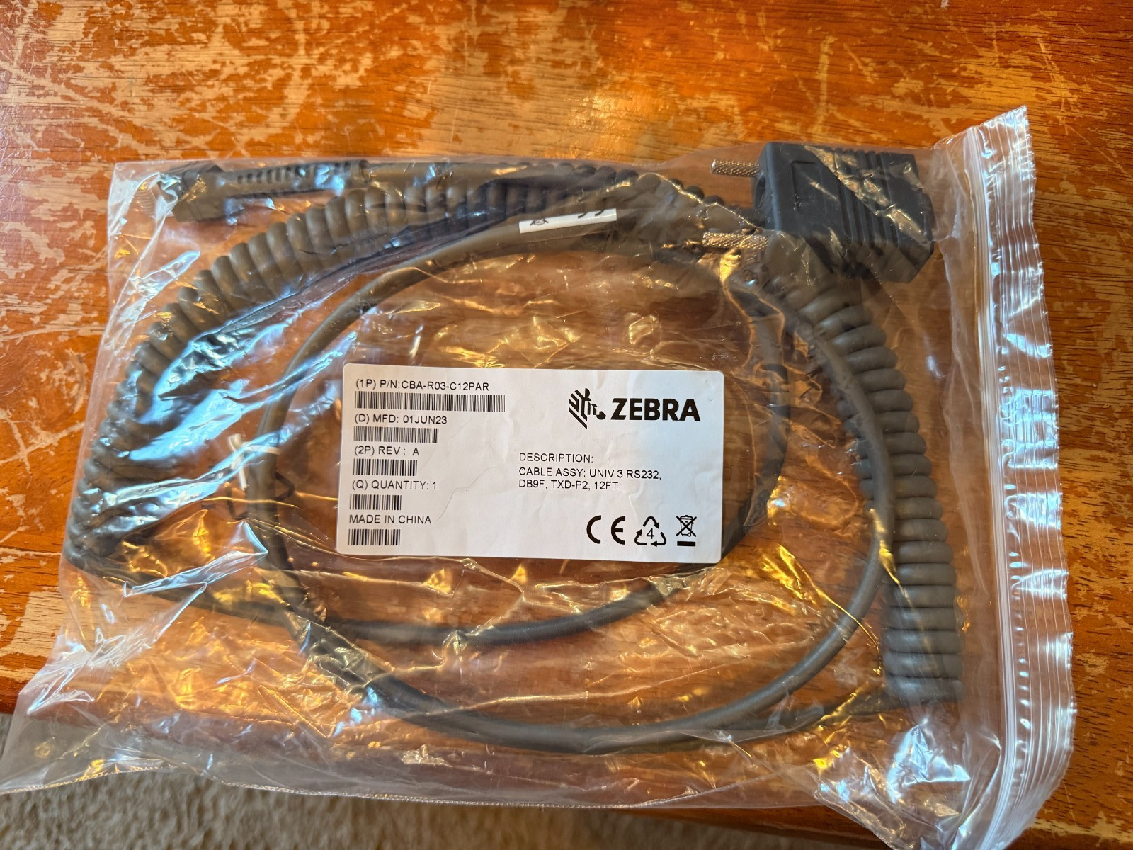 NEW Zebra Print # CBA-R03-C12PAR Coiled Cable - DB9F Female Serial - 12ft