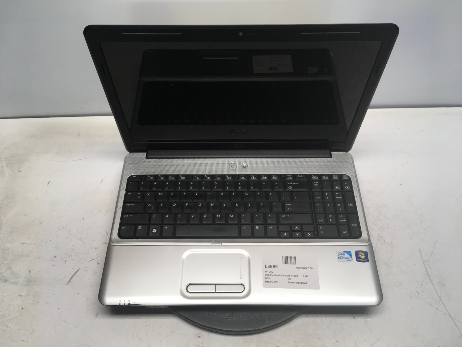 HP G60-535DX Intel Pentium Dual-Core T4300 2.1GHz 3 GB NO HDD No Batt