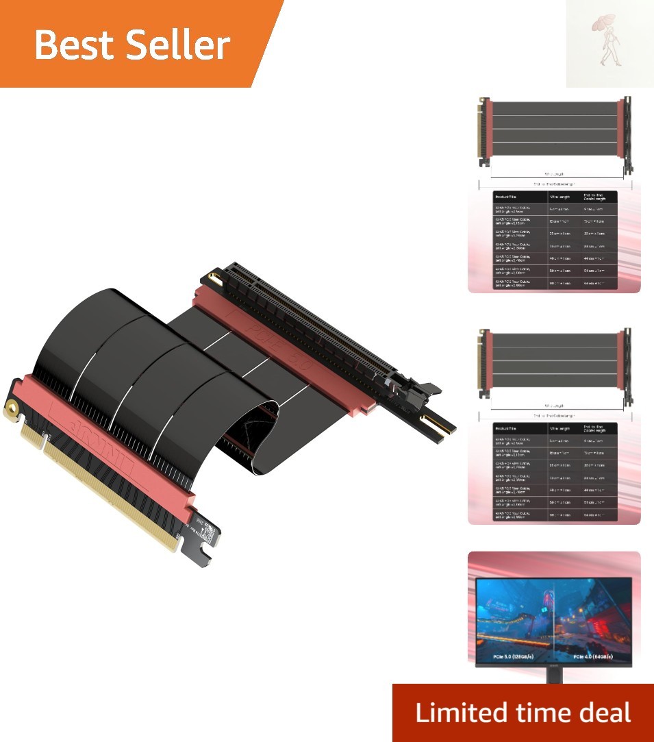 LINKUP PCIe 5.0 Riser Cable | Vertical GPU Mount | Left Angle, 15cm