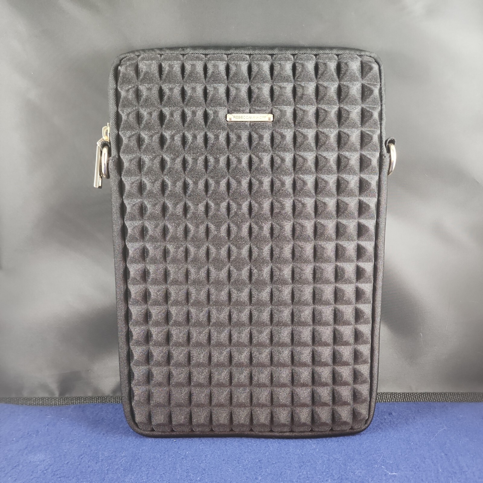Rebecca Minkoff Shimmer Pyramid Tablet iPad Travel Case Purse Crossbody Black
