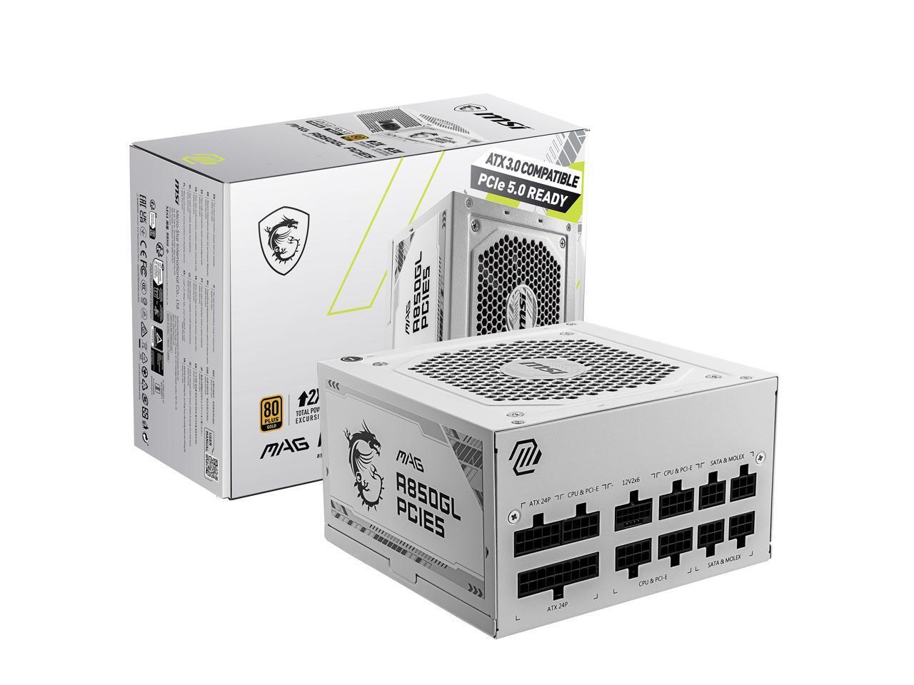 MSI - MAG A850GL PCIE 5.0 WHITE, 80 GOLD Fully Modular Gaming PSU, 12VHPWR Cable