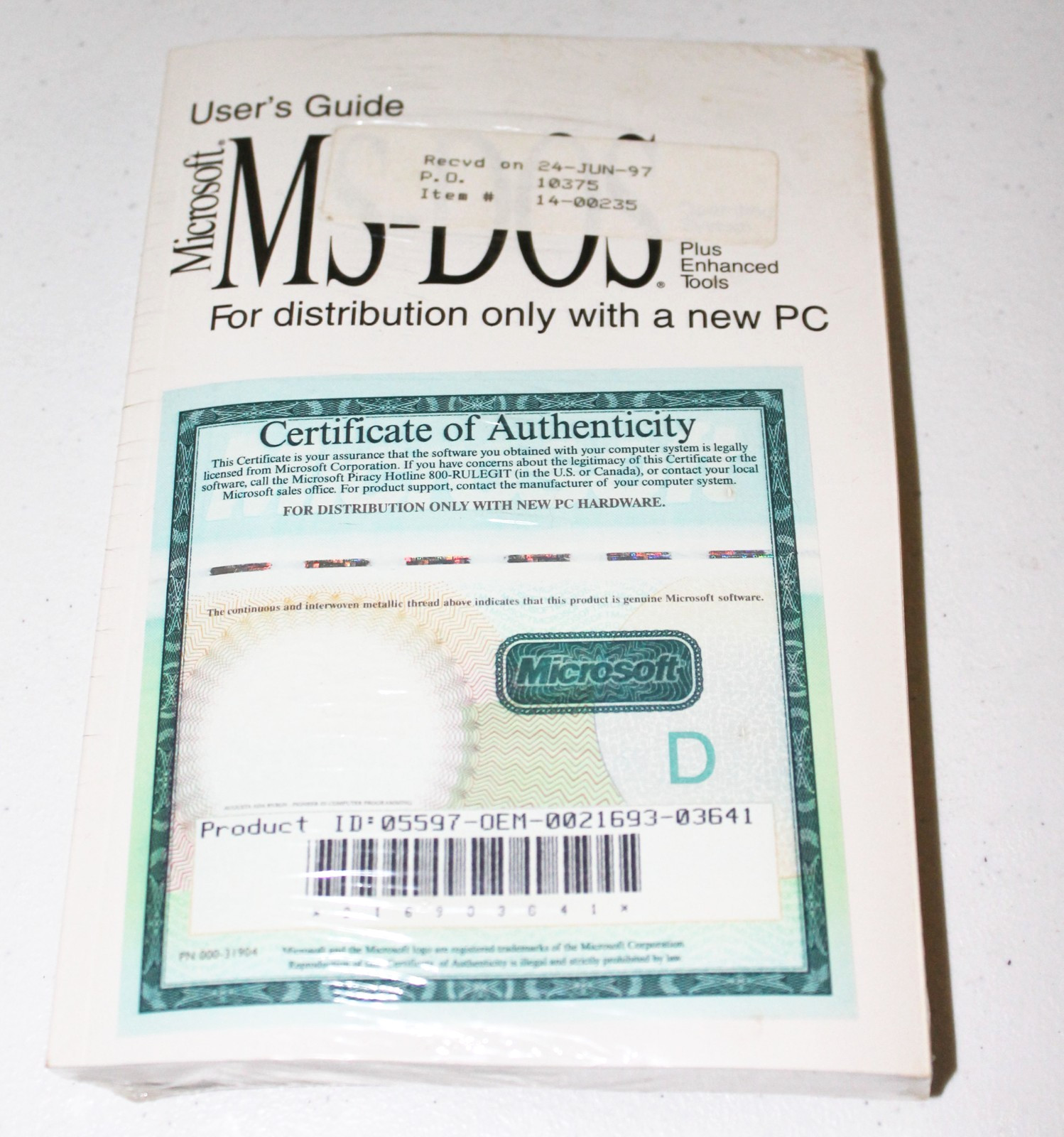 Sealed Microsoft MS-DOS 6.2 Operating System Plus Enhanced Tools - JUNE 1997