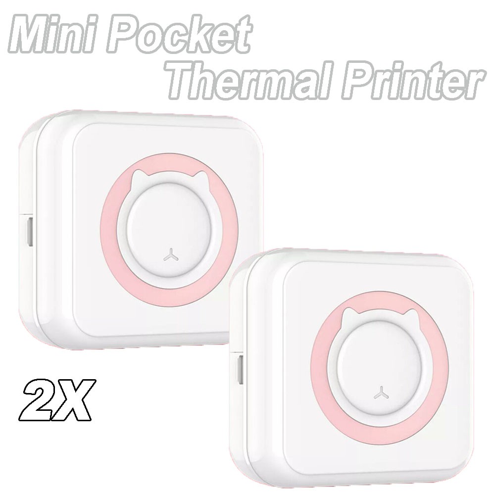 2x Wireless Mini Thermal Printer Portable, Compact, Photo & Label Printing Pink