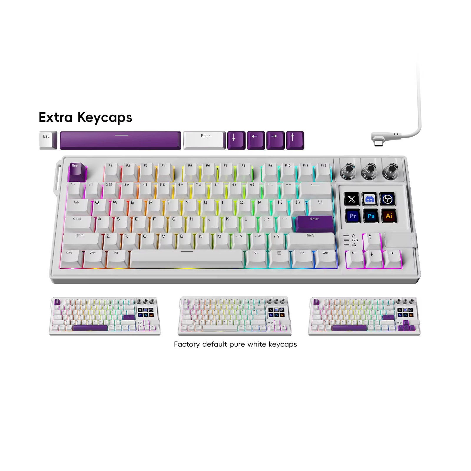 Mirabox K1 Pro 87 Keys Programmable Mechanical Keyboard with 6 LCD Keys 3 Knobs
